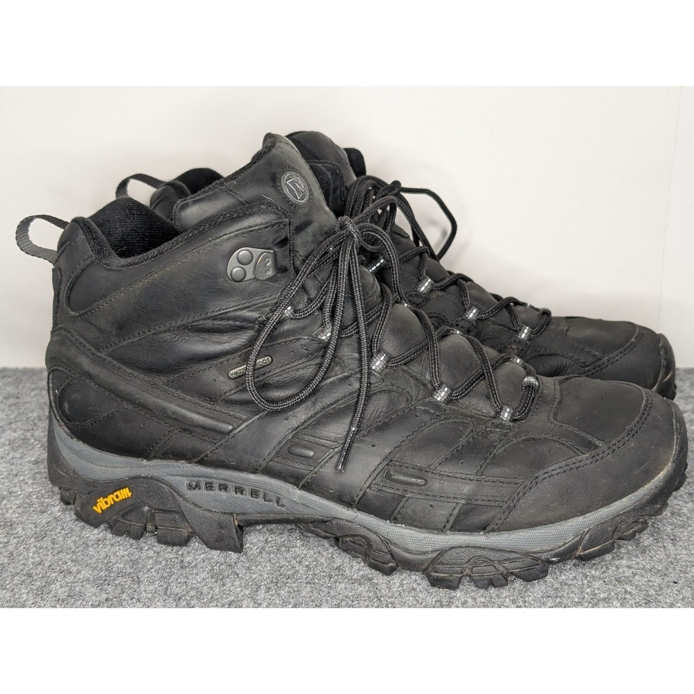 Merrell Boots Men's Size 13 Moab Mid Waterproof Hiking Black Leather J99739